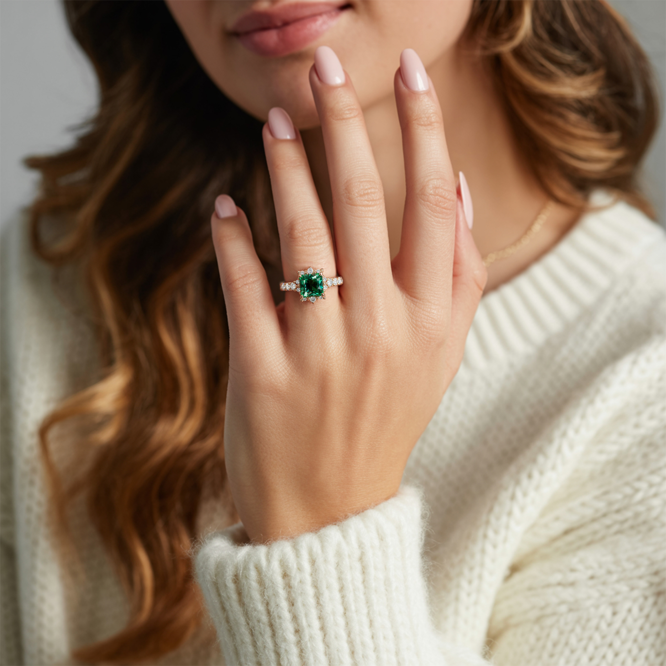 The Caterina 1CT Princess Cut Green Moissanite Ring