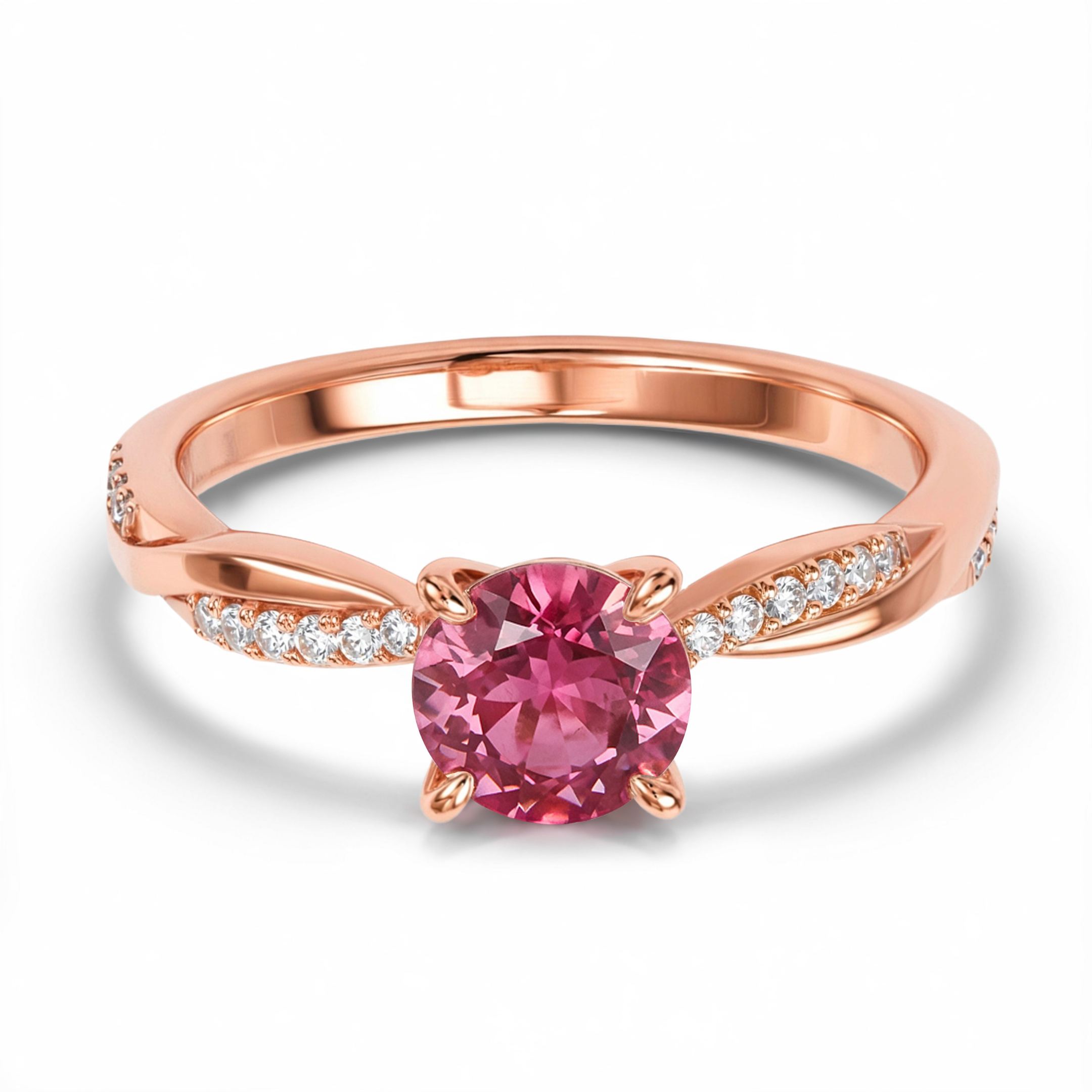 Twisted Band 1CT Round Cut Pink Moissanite Ring
