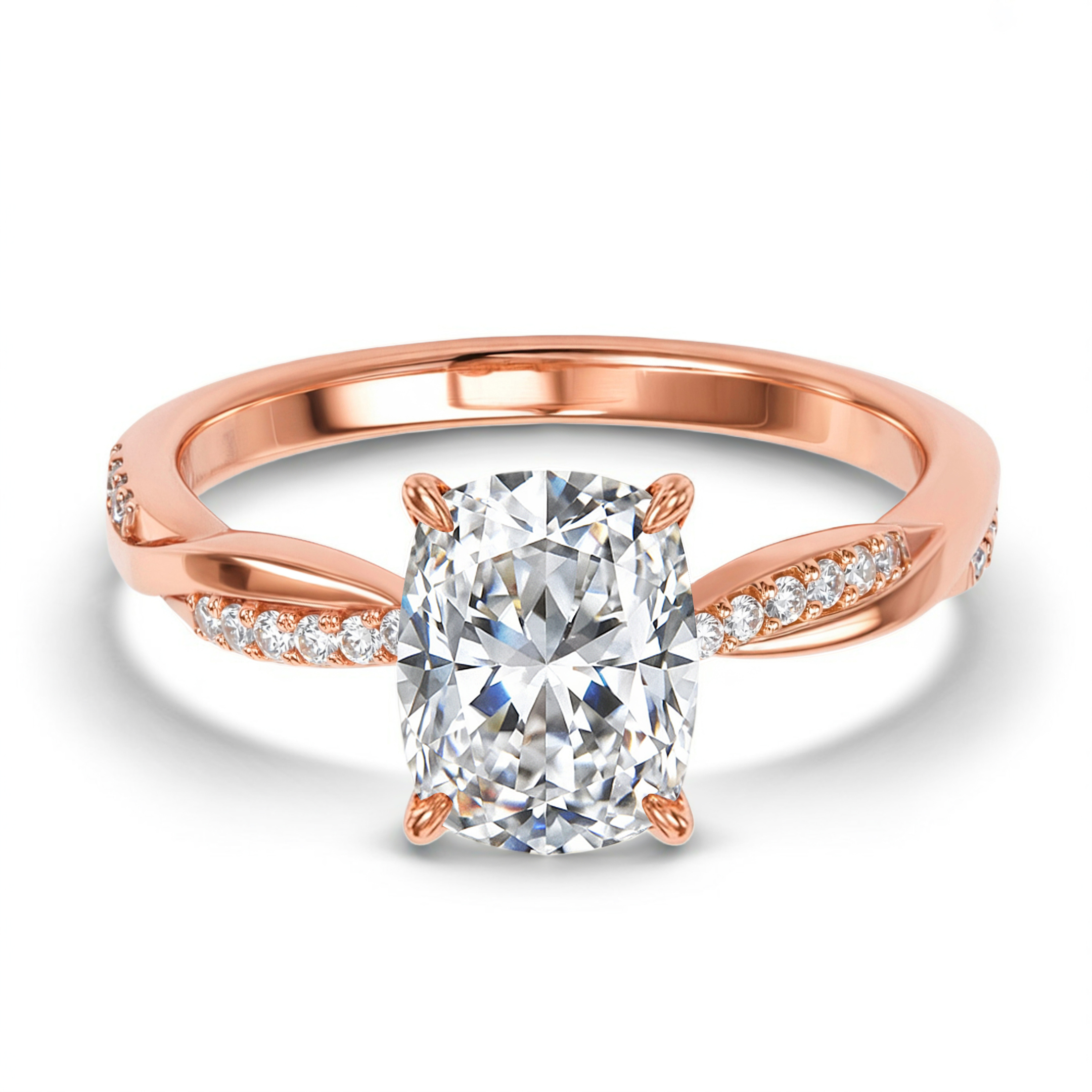 Twisted Band 1CT Cushion Cut Moissanite Ring