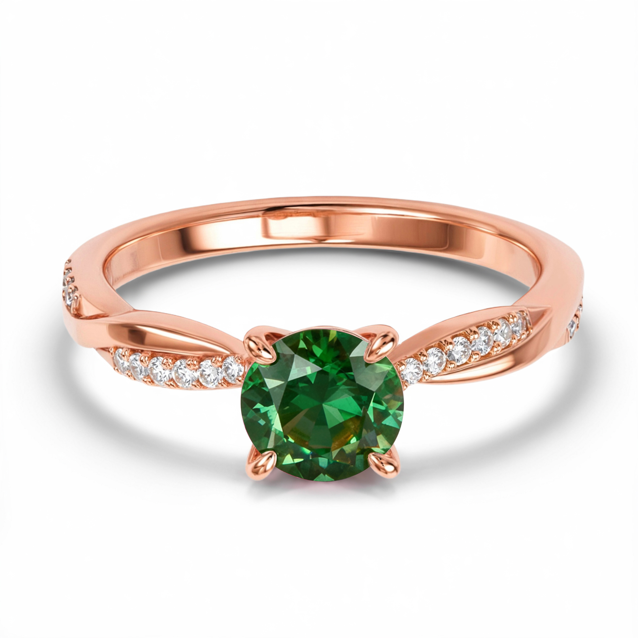 Twisted Band 1CT Round Cut Green Moissanite Ring