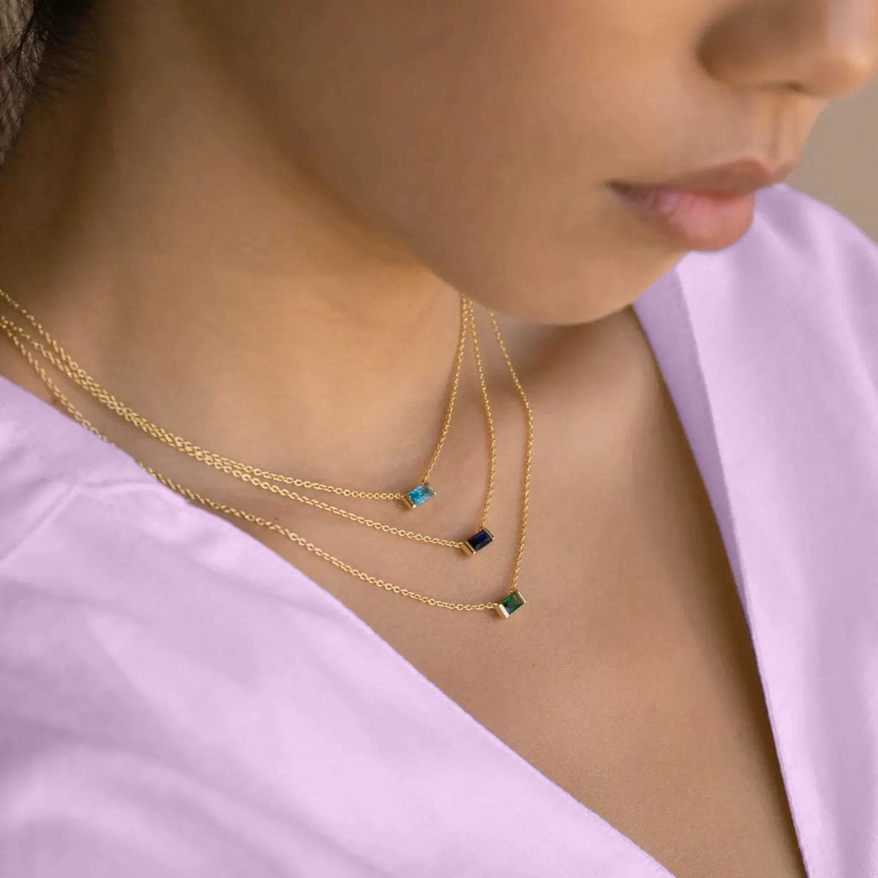 Personalized Baguette Cut Birthstone Necklace - Stainless Steel