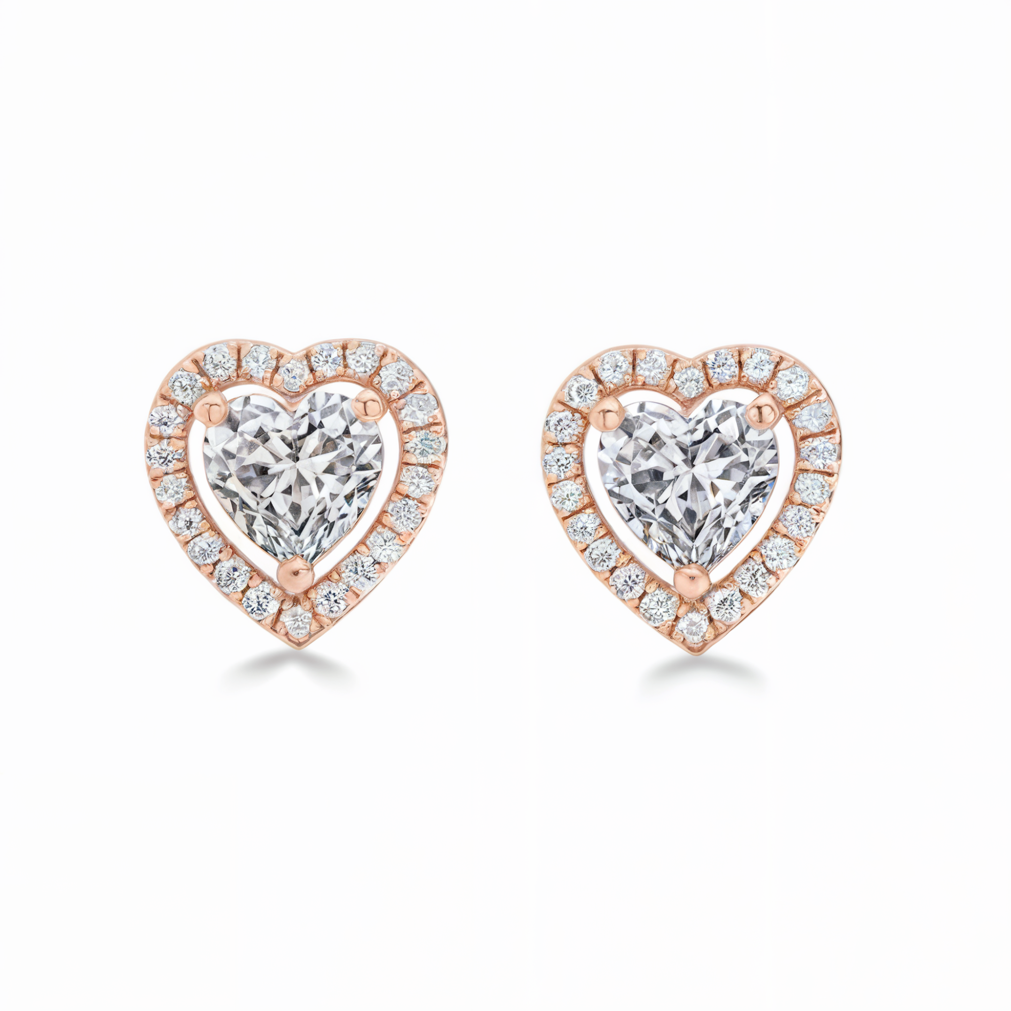 Boucles d'oreilles clous cœur diamant encadré