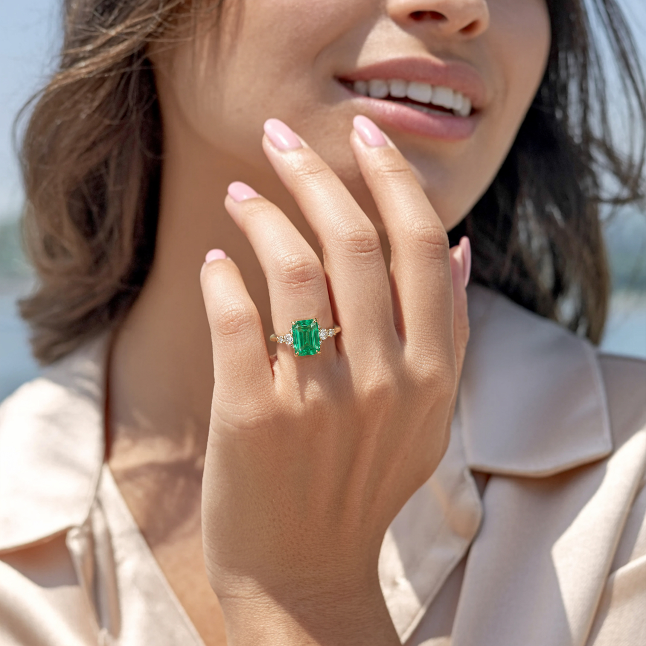 The Bella Jewel 3CT Emerald Cut Green Moissanite Ring