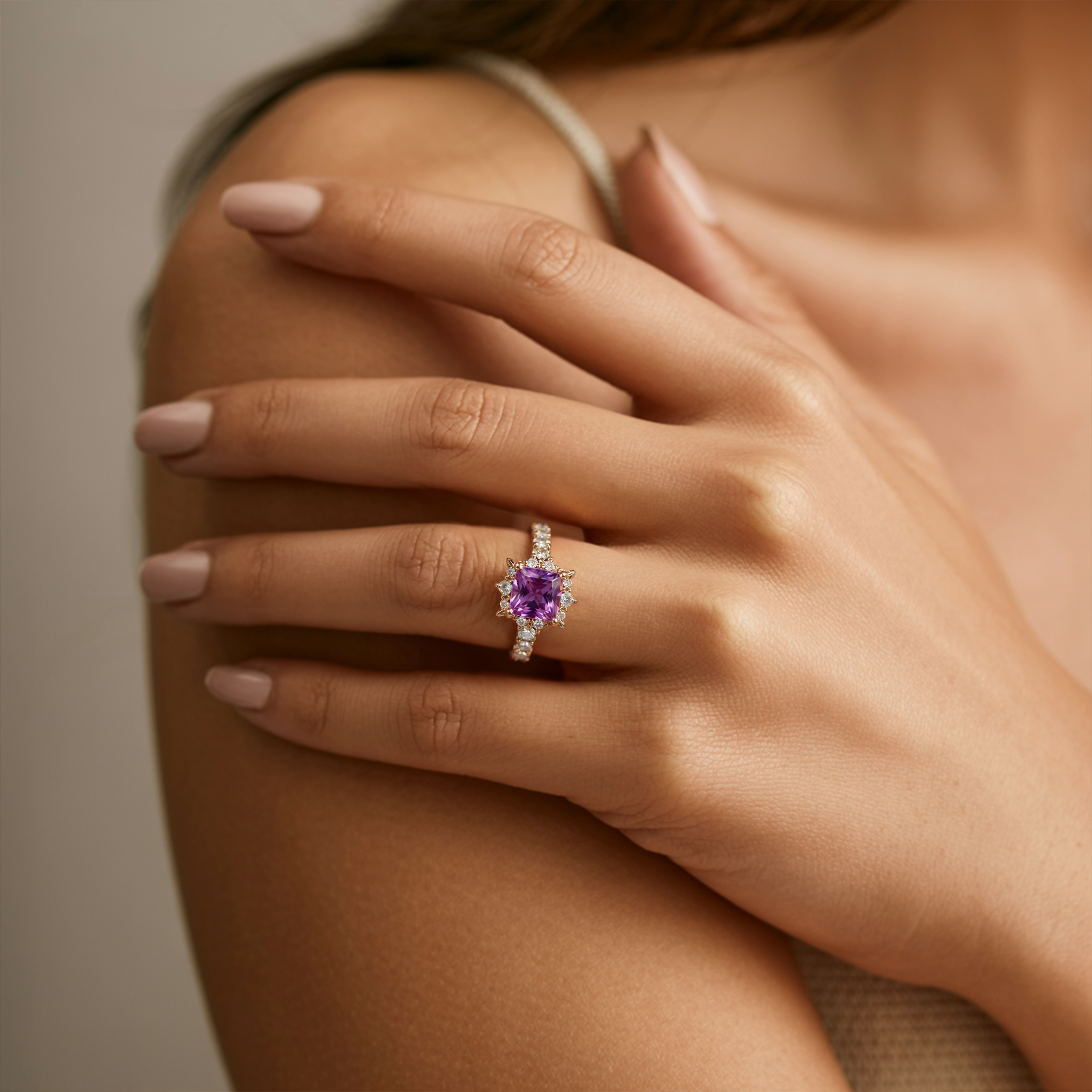 The Caterina 1CT Princess Cut Purple Moissanite Ring
