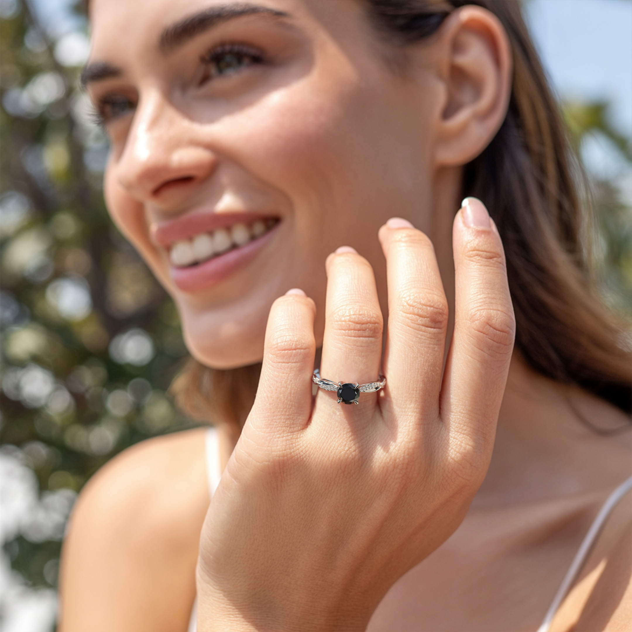 Twisted Band 1CT Round Cut Black Moissanite Ring