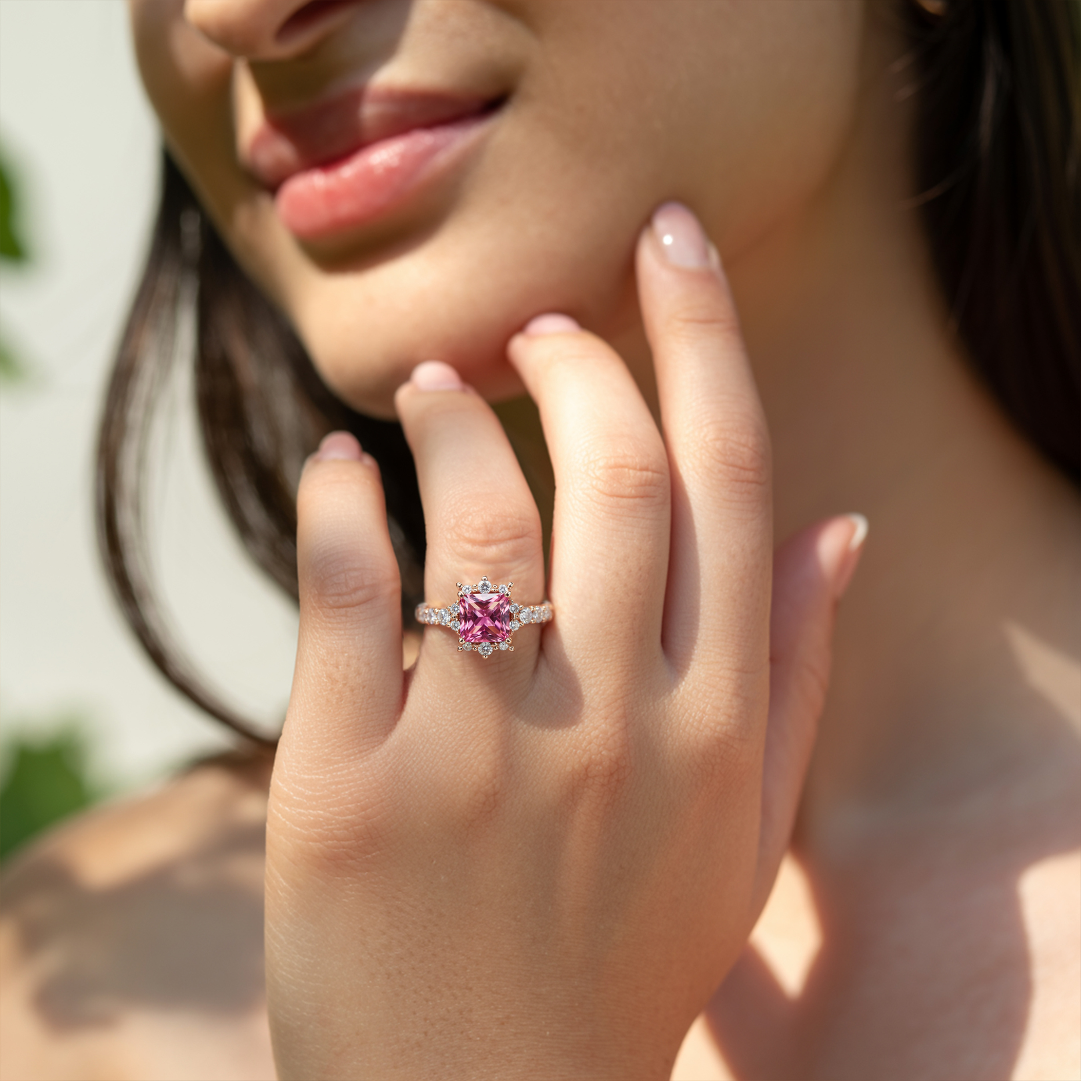 The Caterina 1CT Princess Cut Pink Moissanite Ring