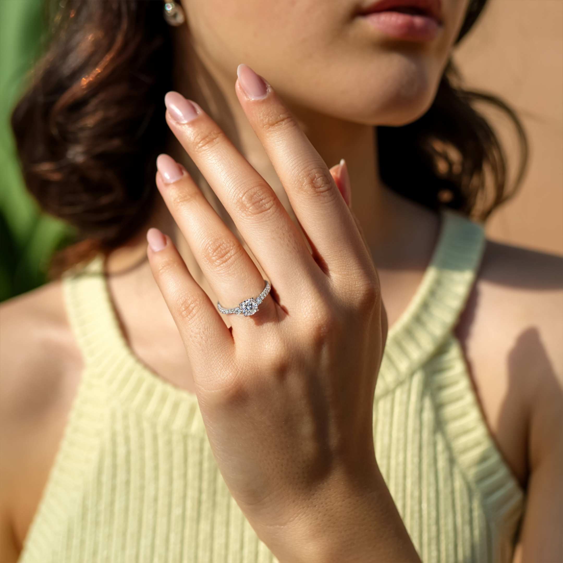 1CT Round cut Three-Stone Moissanite Ring