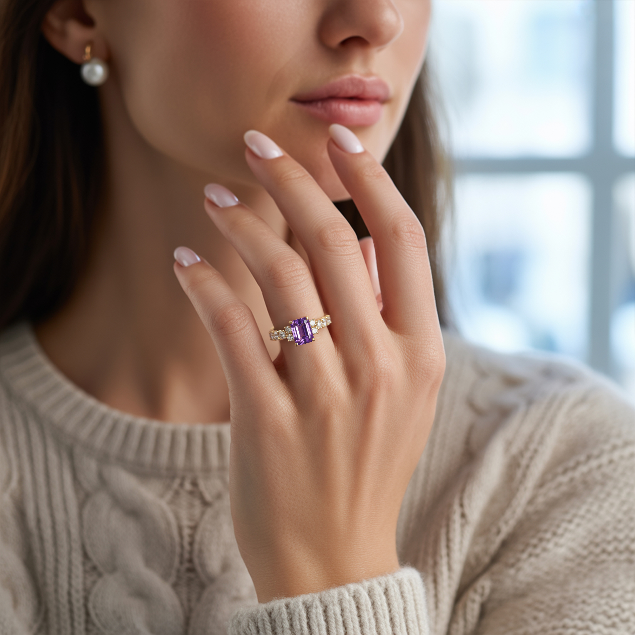 The Adelina Rae 2CT Emerald Cut Purple Moissanite Ring
