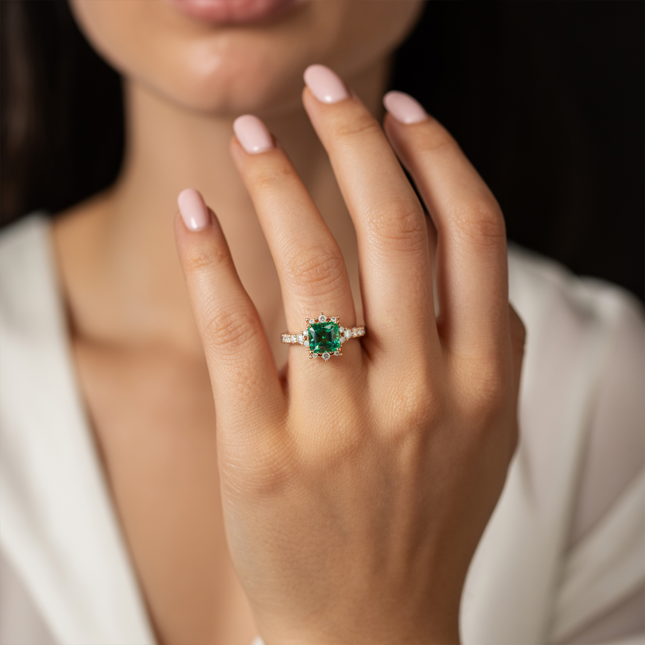 The Caterina 1CT Princess Cut Green Moissanite Ring