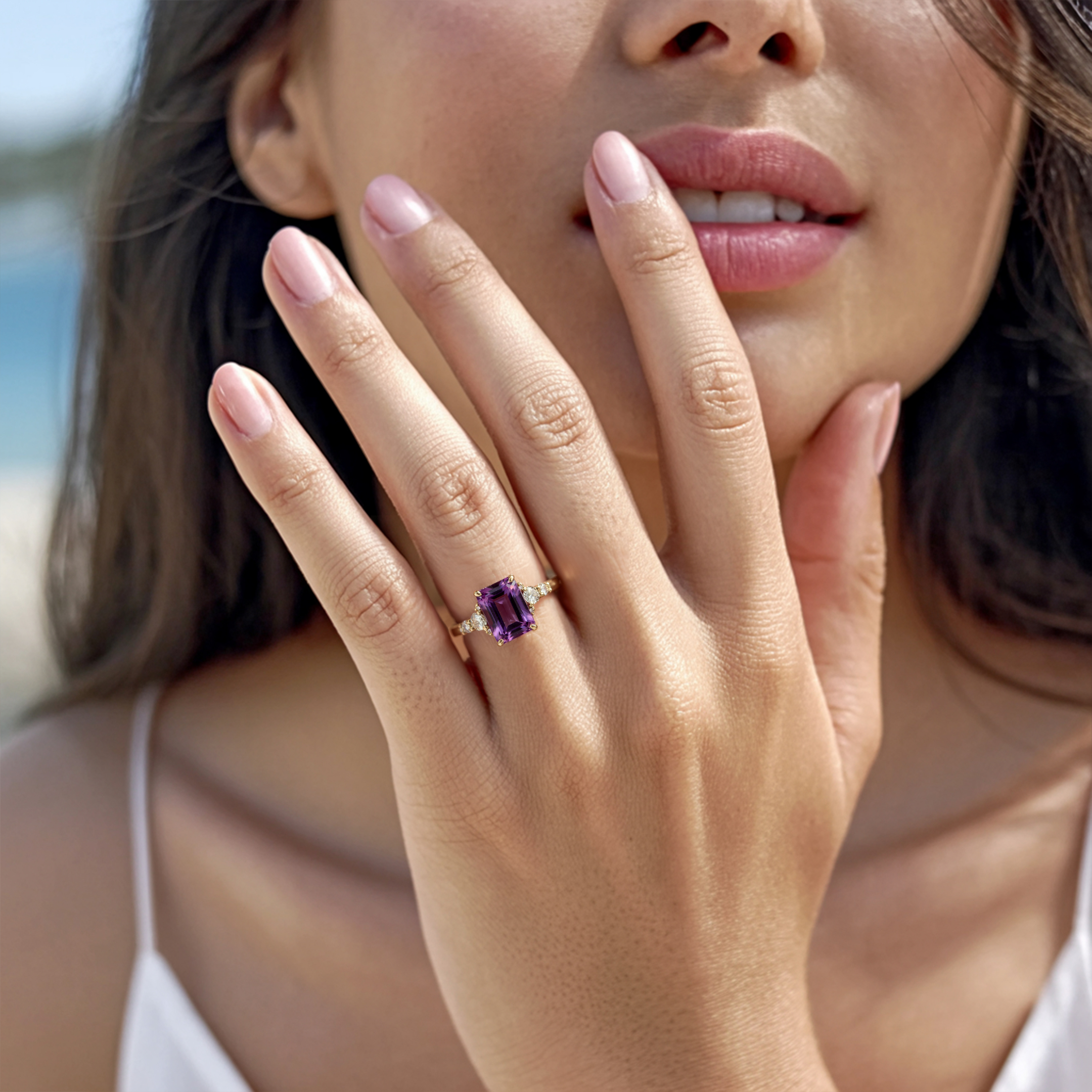 The Bella Jewel 3CT Emerald Cut Purple Moissanite Ring
