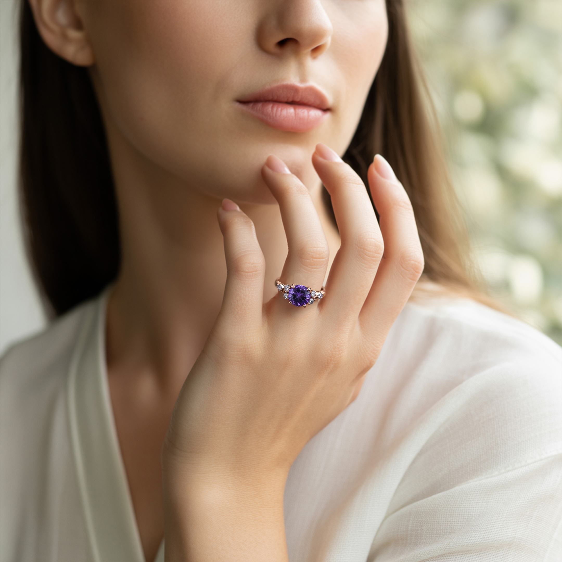 The Katalina 1.5CT Round Cut Purple Moissanite Ring