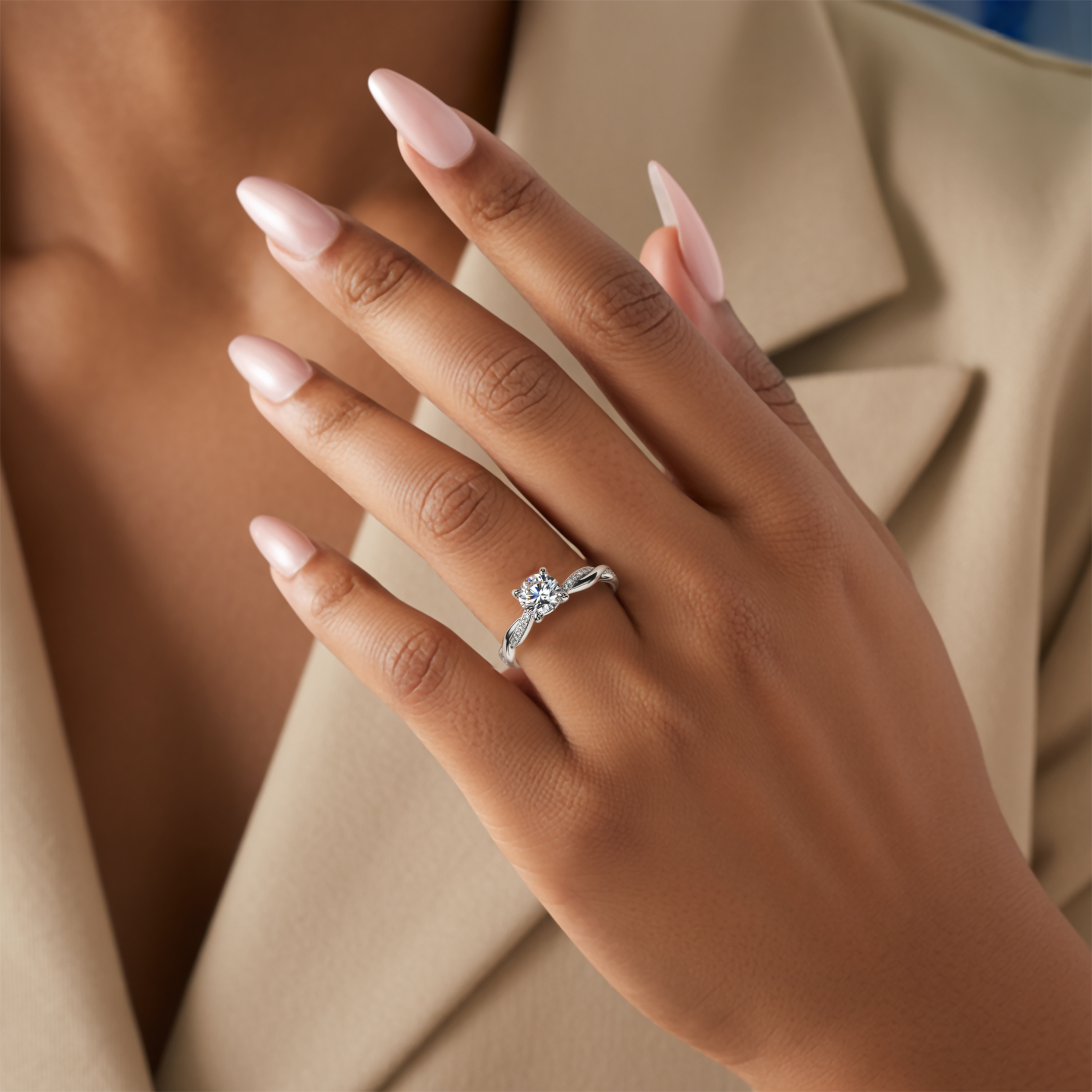 Twisted Band 1CT Round Cut Moissanite Ring