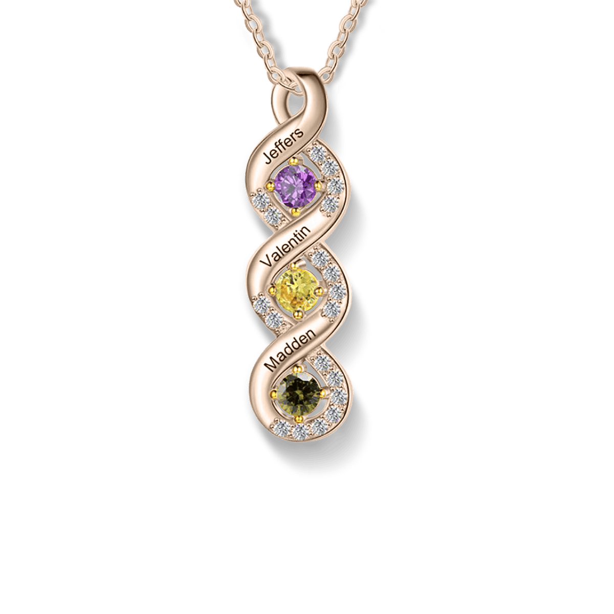 Personalized Family Infinity Birthstones Necklace - S925 Sterling Silver