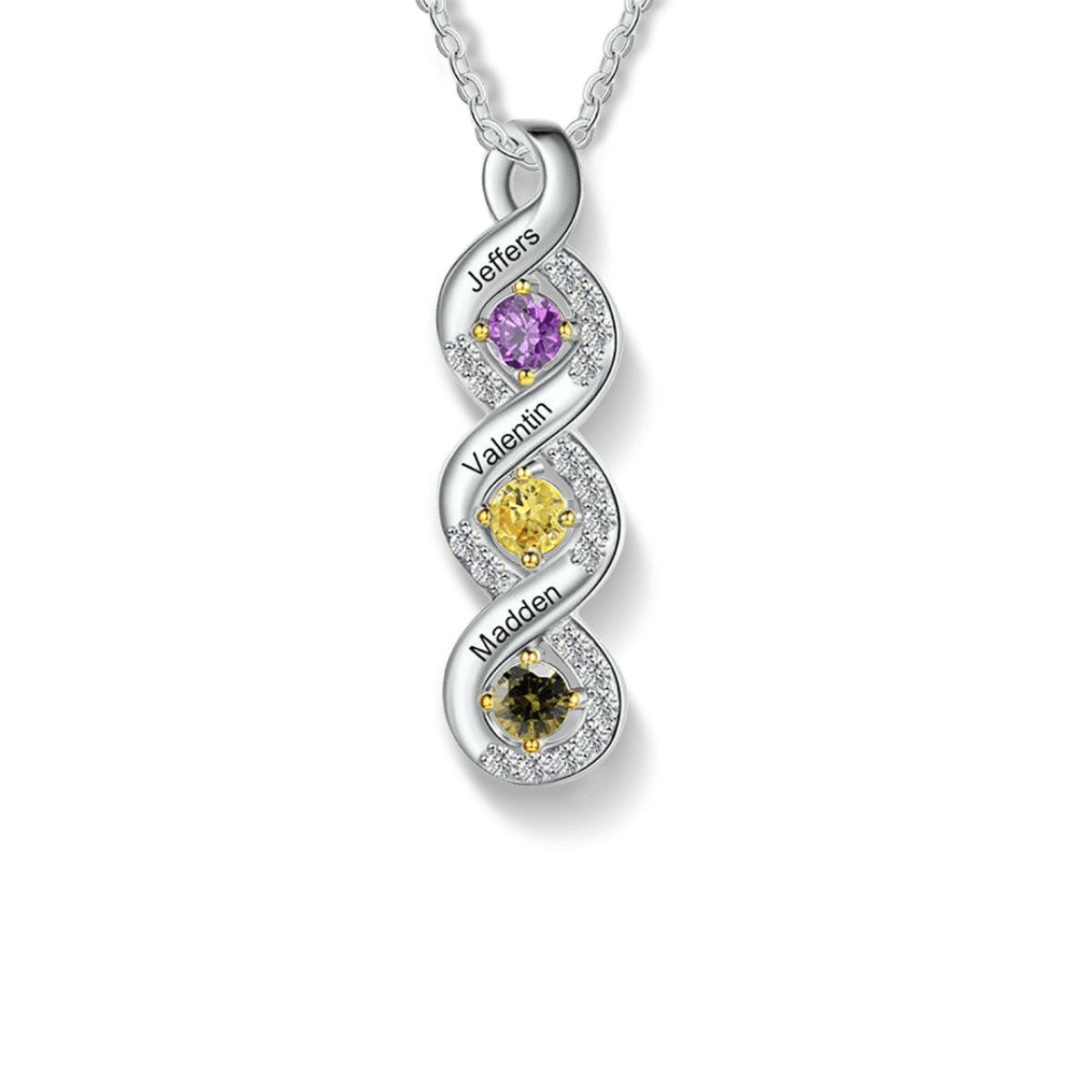 Personalized Family Infinity Birthstones Necklace - S925 Sterling Silver