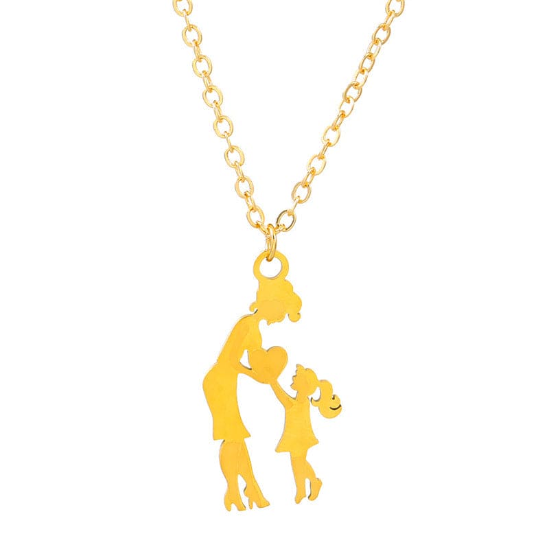 Collier Pendentif Mère Joyeuse et Deux Enfants - Acier Inoxydable
