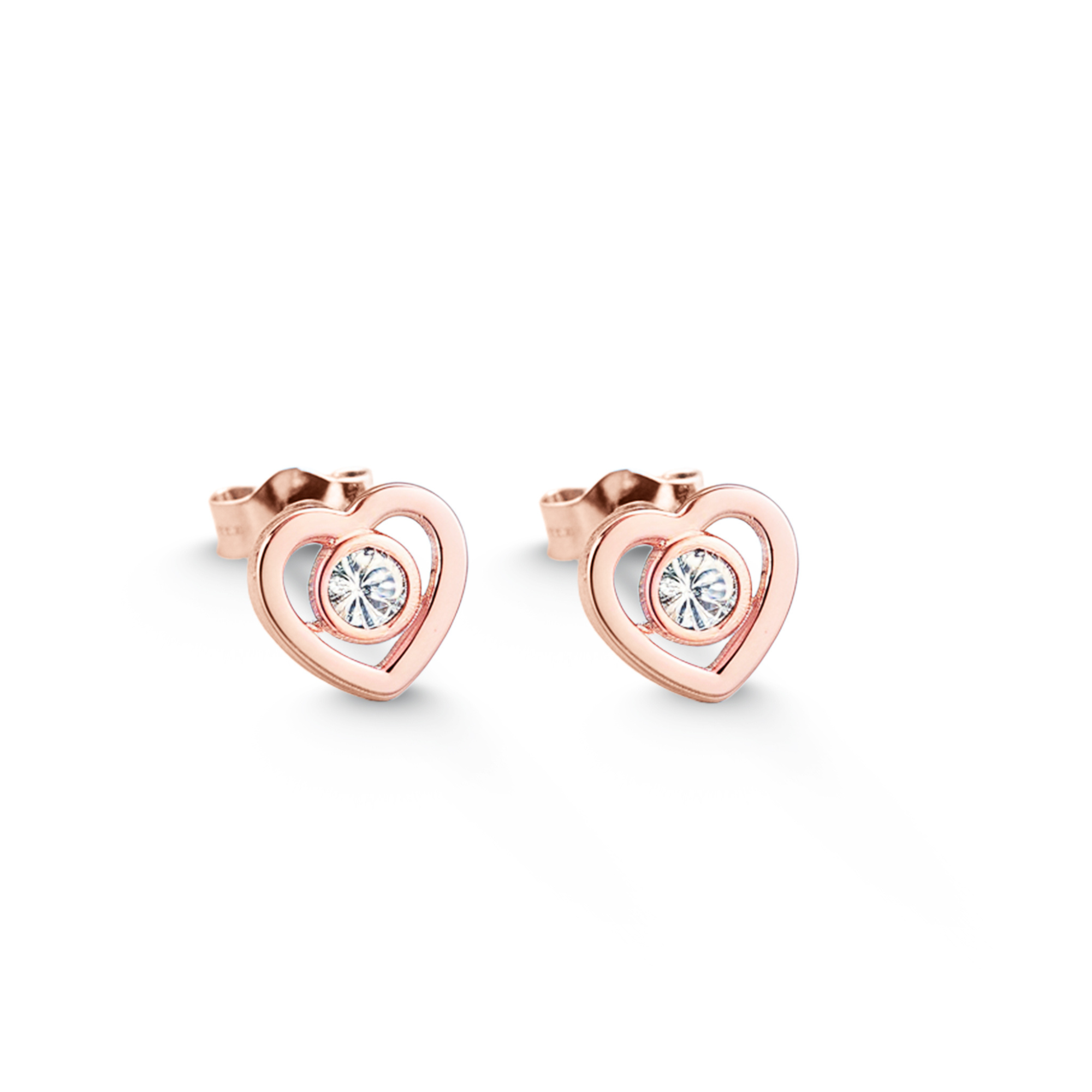 Boucles d'oreilles cœur en or rose et diamants