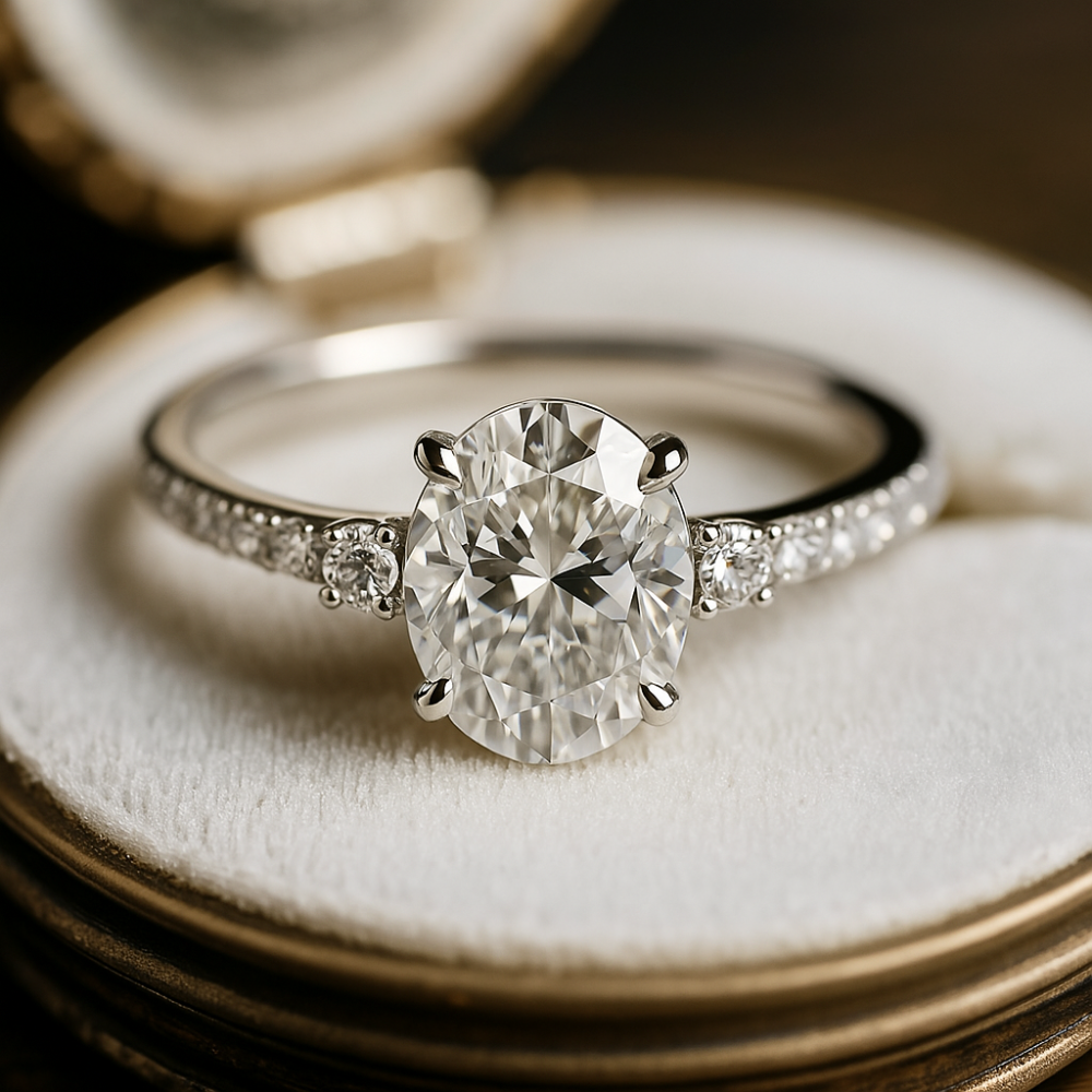 Silver Moissanite Diamond Ring —The Luna 2CT Oval Cut, S925