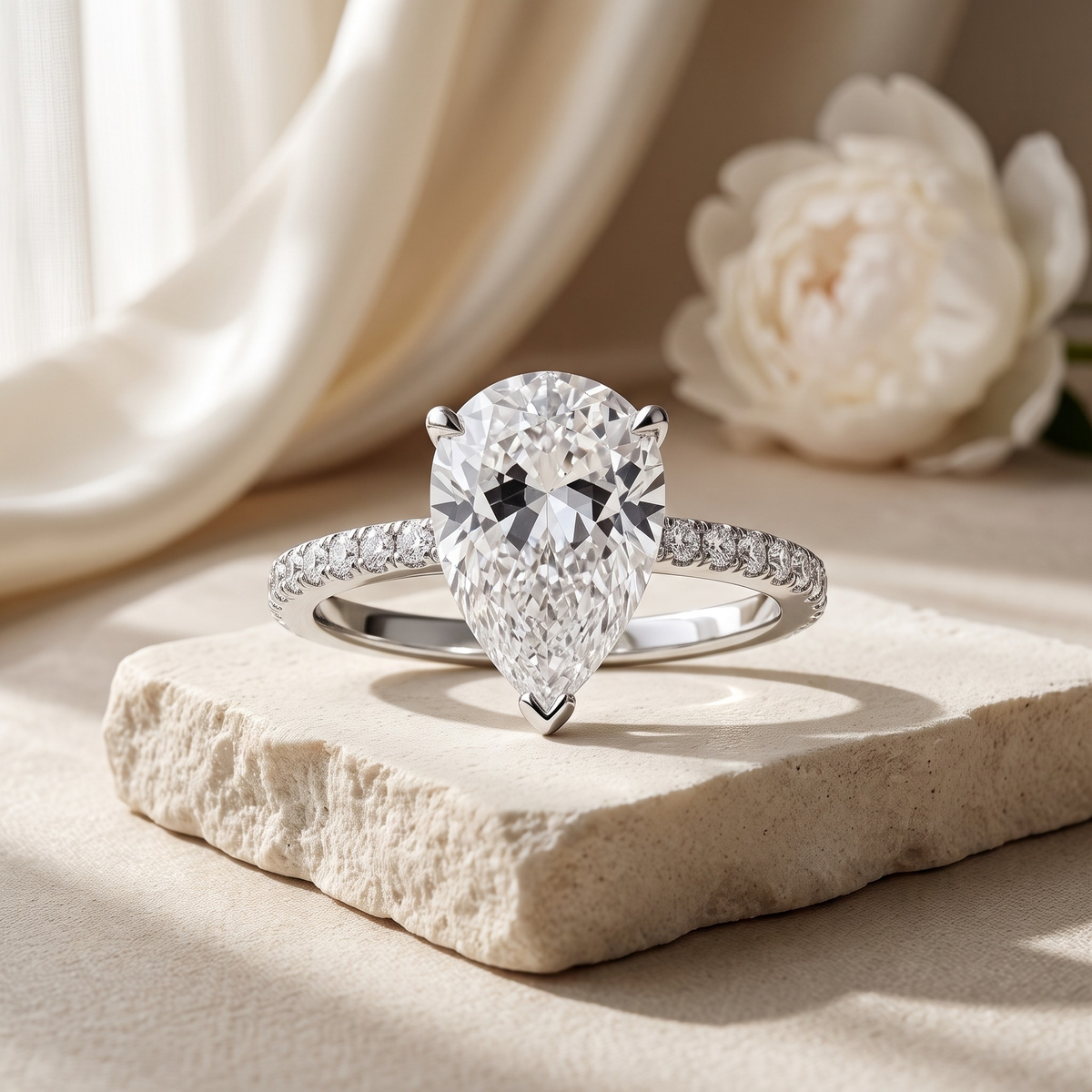 2CT Pear Cut Moissanite Eternity Ring — Silver hero