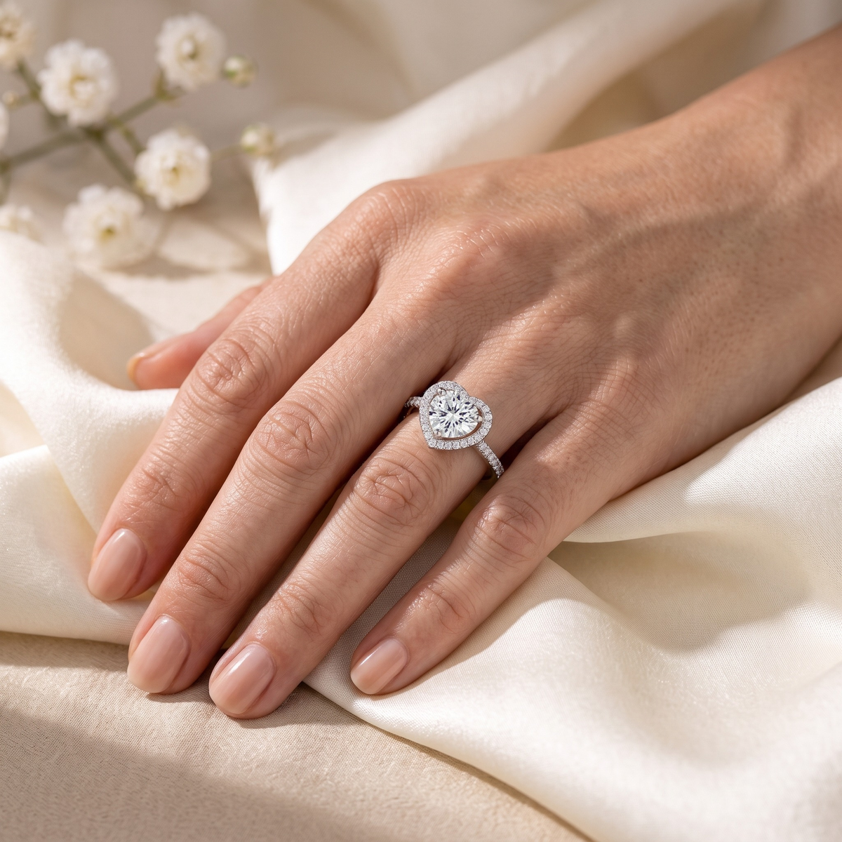 The Heartfelt Heart Ring — Silver model closeup