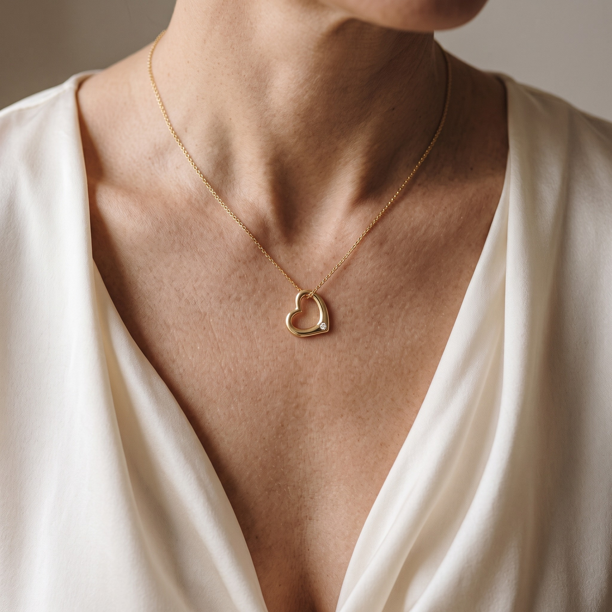 Eternal Love Diamond Heart Necklace — Gold model closeup