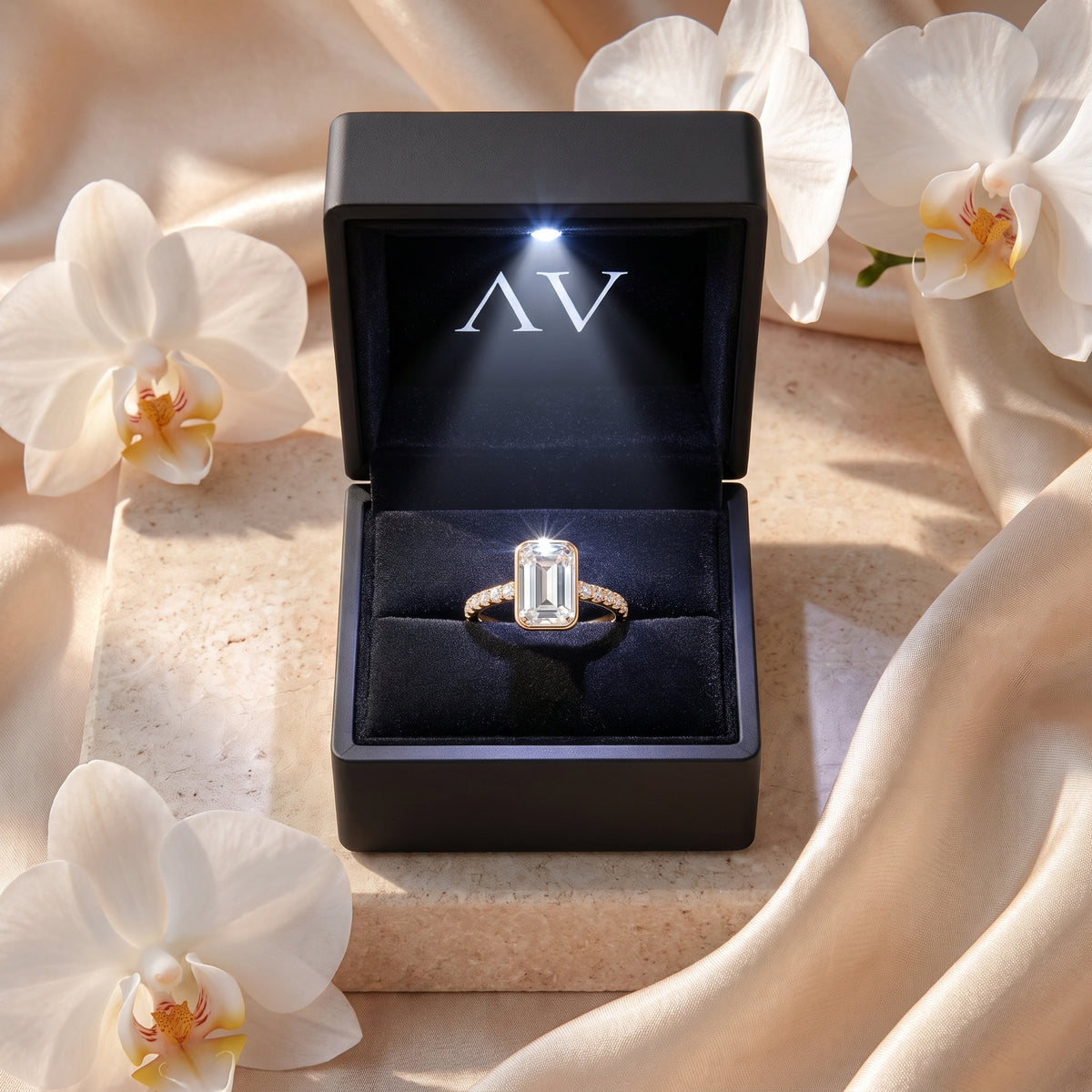 AI0009-EME-2CT-PAVE-BEZEL - Premium LED Gift Box Presentation