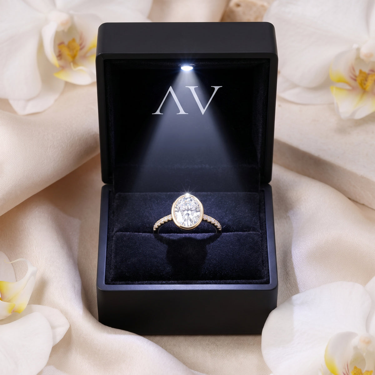 AI0009-OVA-1CT-PAVE-BEZEL - Premium LED Gift Box Presentation