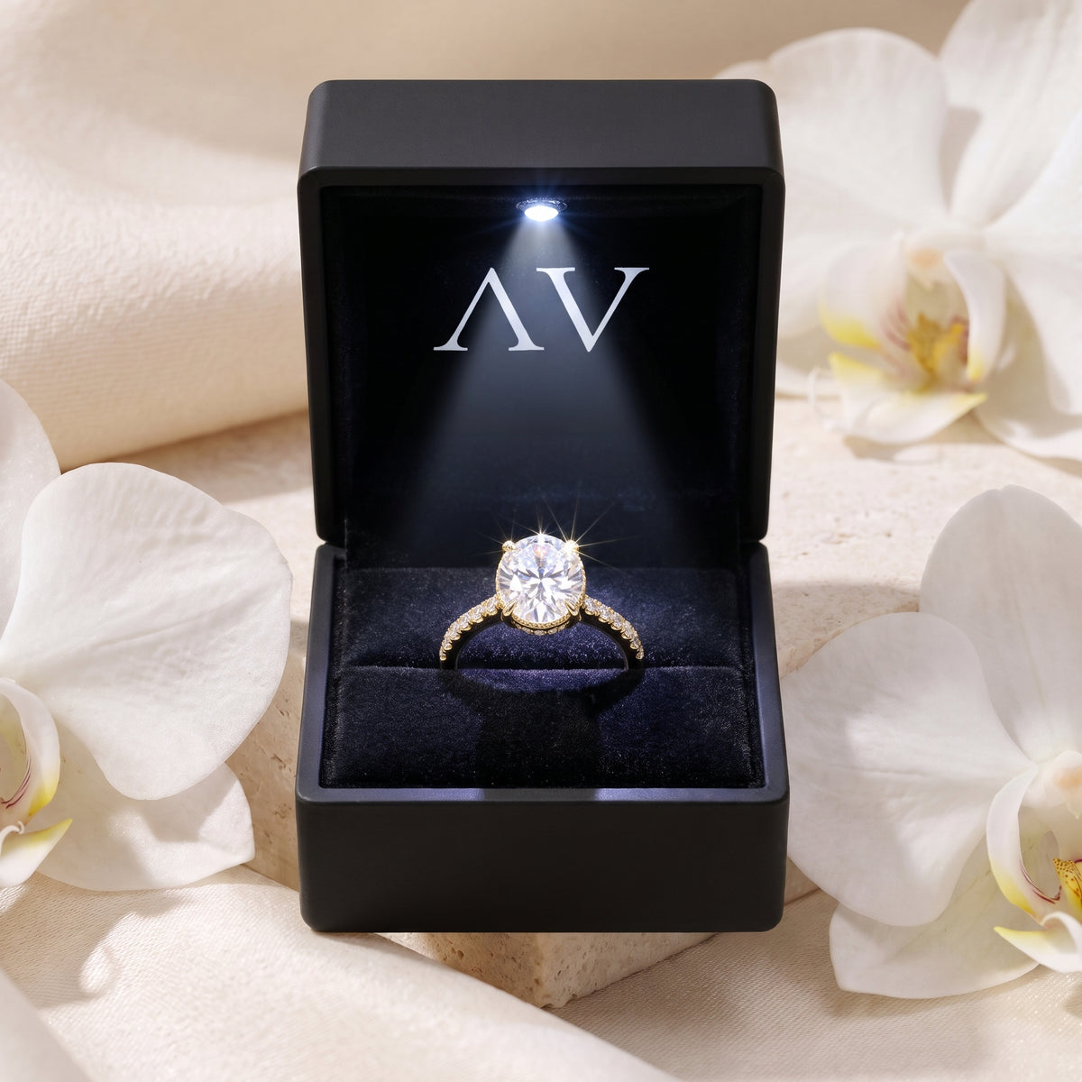 AI0009-OVA-1CT-PAVE-HHALO - Premium LED Gift Box Presentation