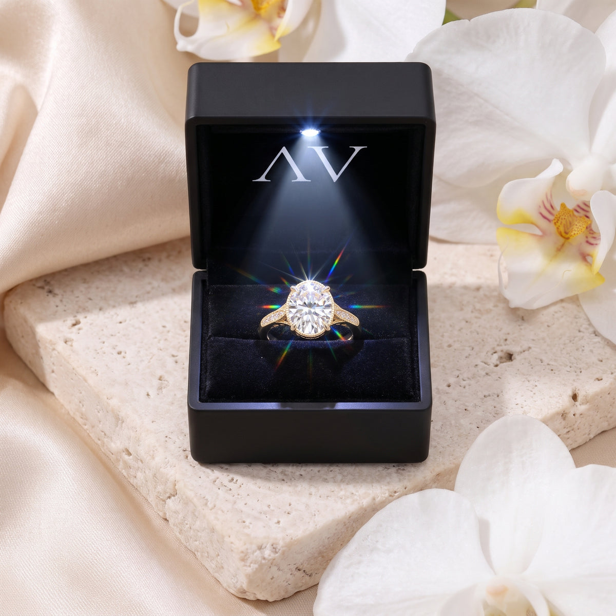 AI0009-OVA-2CT-PAVE-VINT - Premium LED Gift Box Presentation