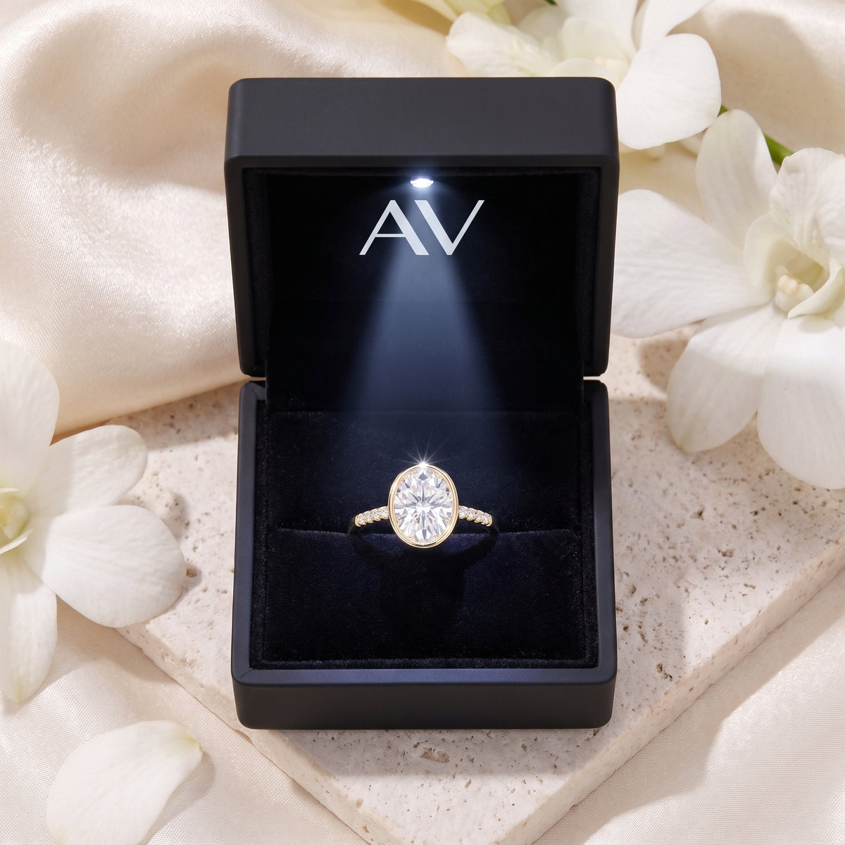 AI0009-OVA-3CT-PAVE-BEZEL - Premium LED Gift Box Presentation