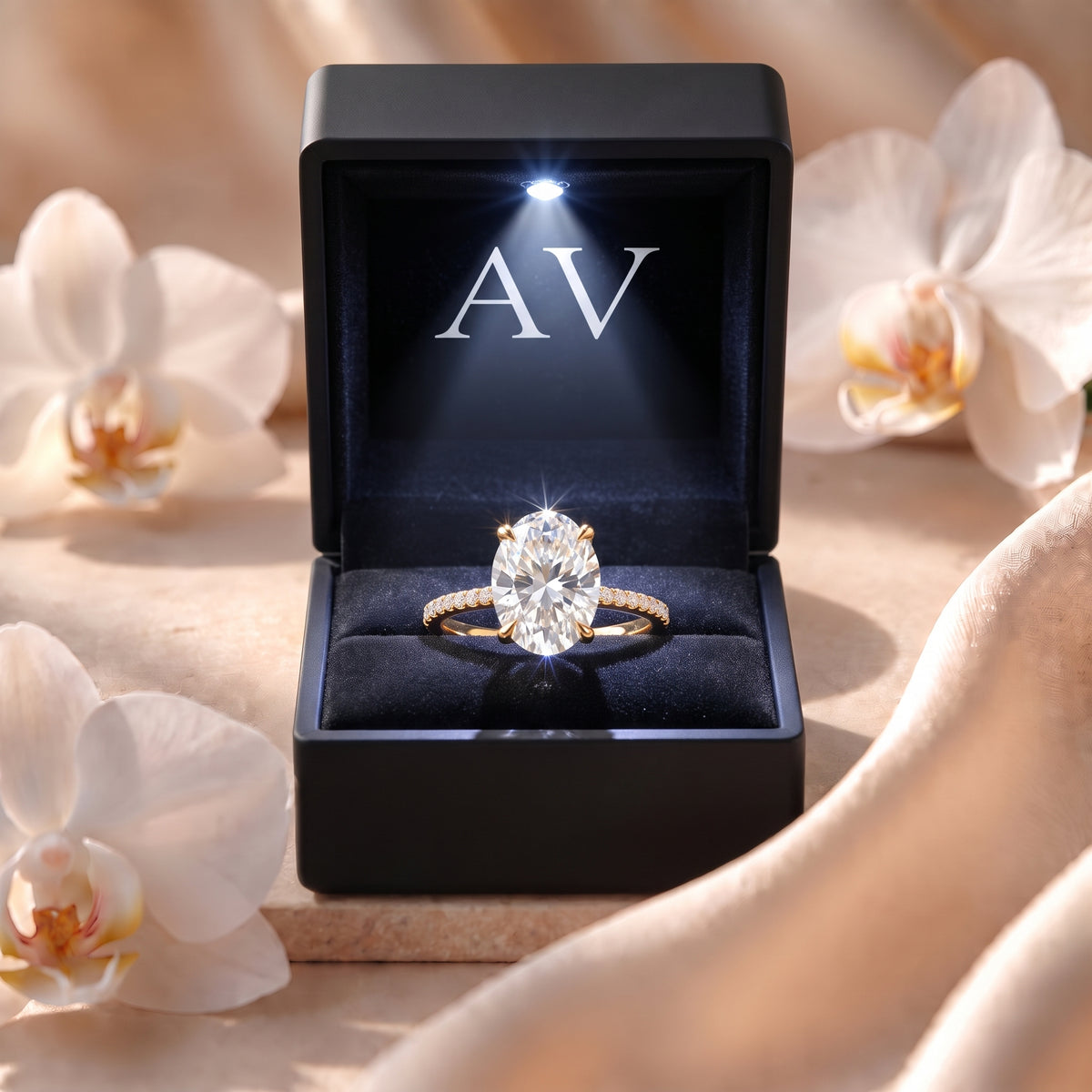 AI0009-OVA-3CT-PAVE-HHALO - Premium LED Gift Box Presentation