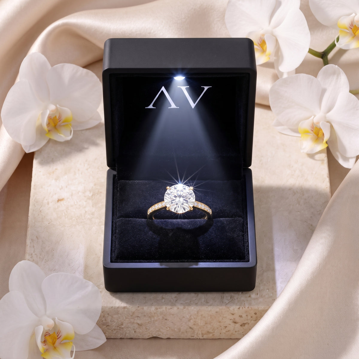 AI0009-ROU-2CT-PAVE-HHALO - Premium LED Gift Box Presentation