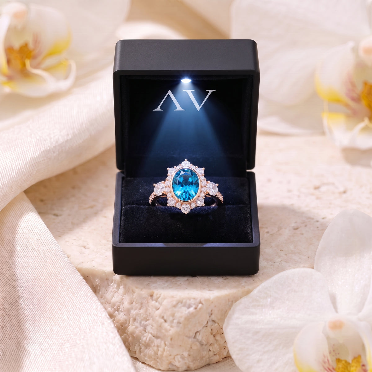 AI0010-OVA-1.5CT-PAVE-BEZEL - Premium LED Gift Box Presentation