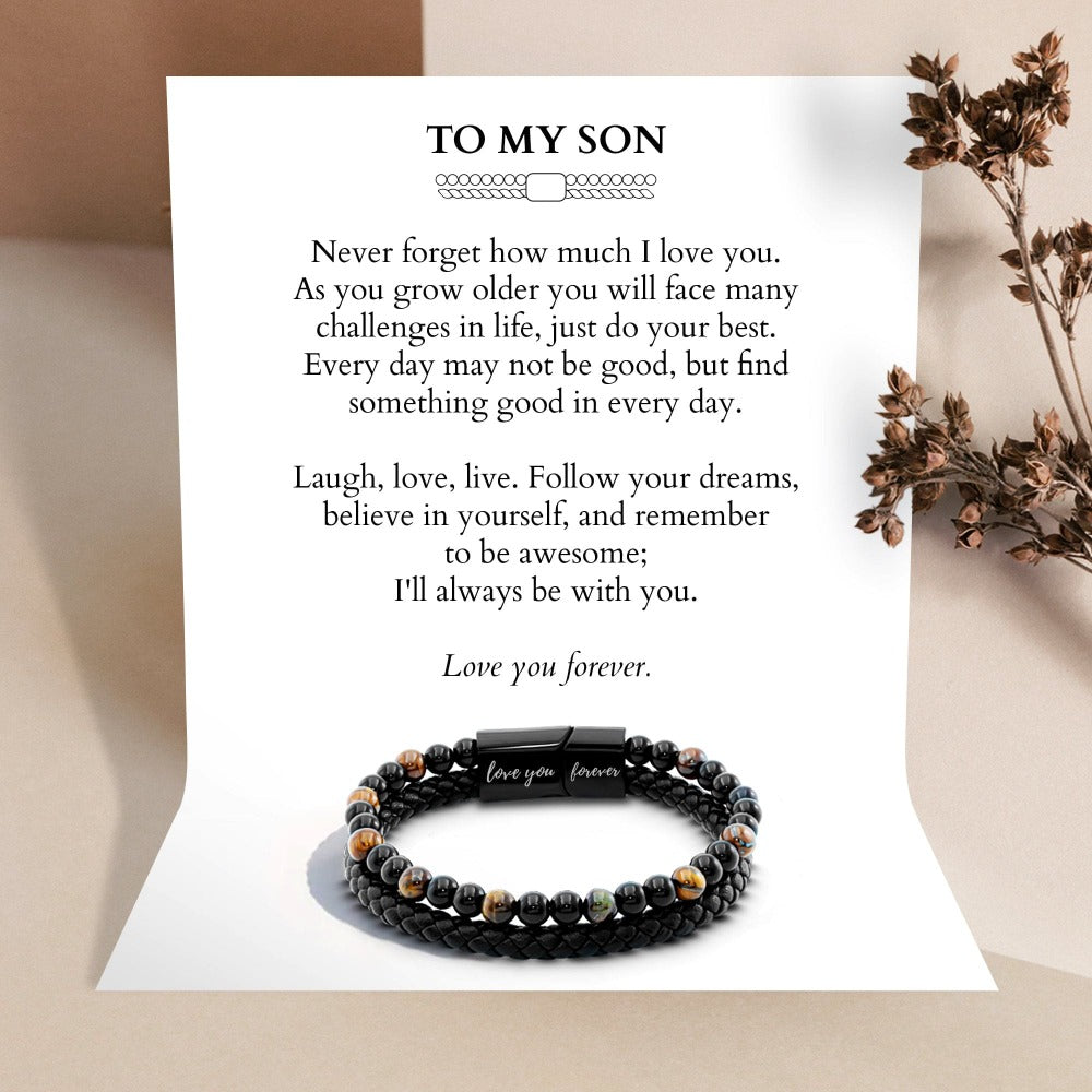 Para mi hijo | Te amaré por siempre | Pulsera de cuentas de cuero