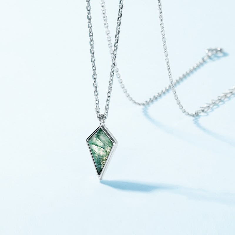 Kite Harmony Halskette mit Anhänger aus natürlichem Moosachat – S925 Sterlingsilber