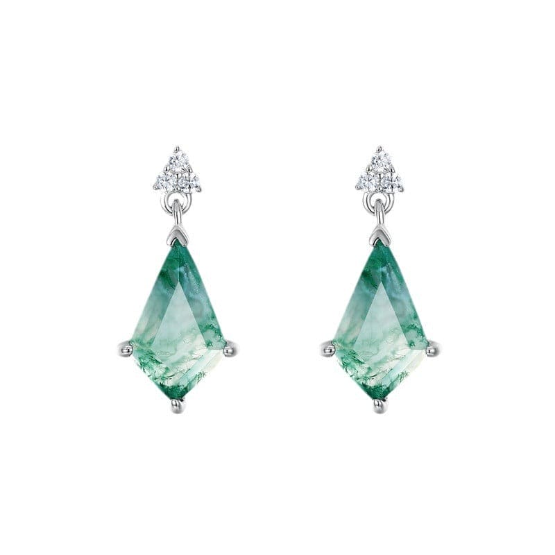 Kite Cut Natural Moss Agate Drop Earrings - S925 Sterling Silver