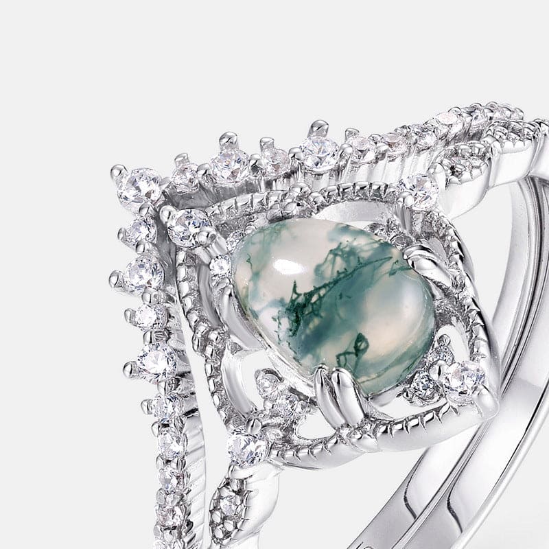 Anillo de ágata natural de talla ovalada con incrustaciones de diamantes - Plata de ley S925