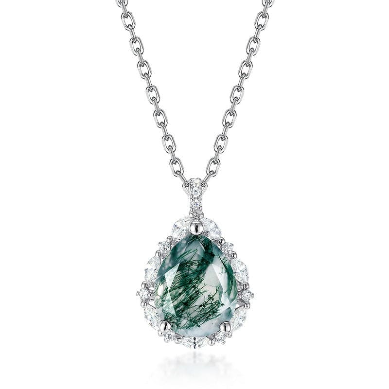 Collar con colgante de lágrima de ágata musgosa de bosque etéreo - Plata de ley S925