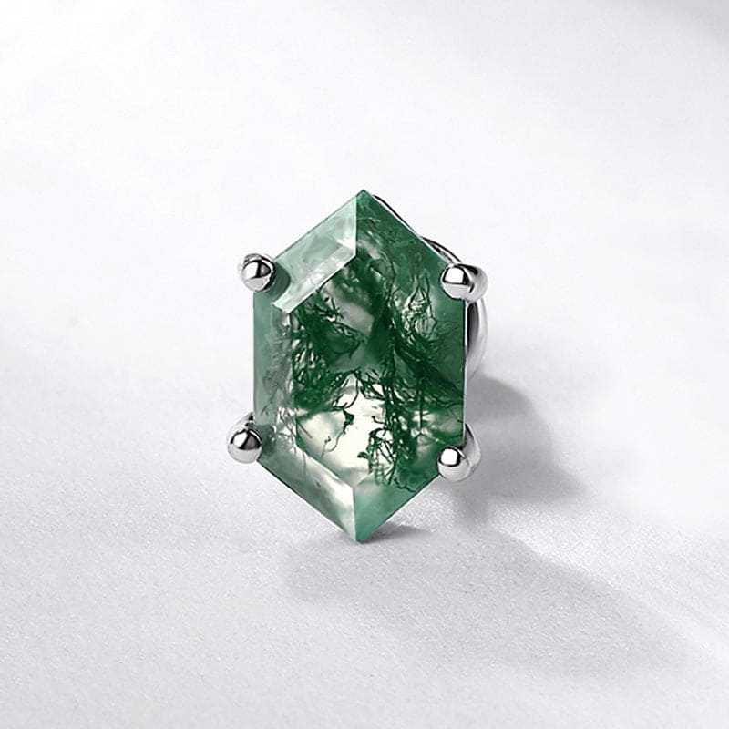Pendientes de ágata musgosa natural con corte de ataúd - Plata de ley S925