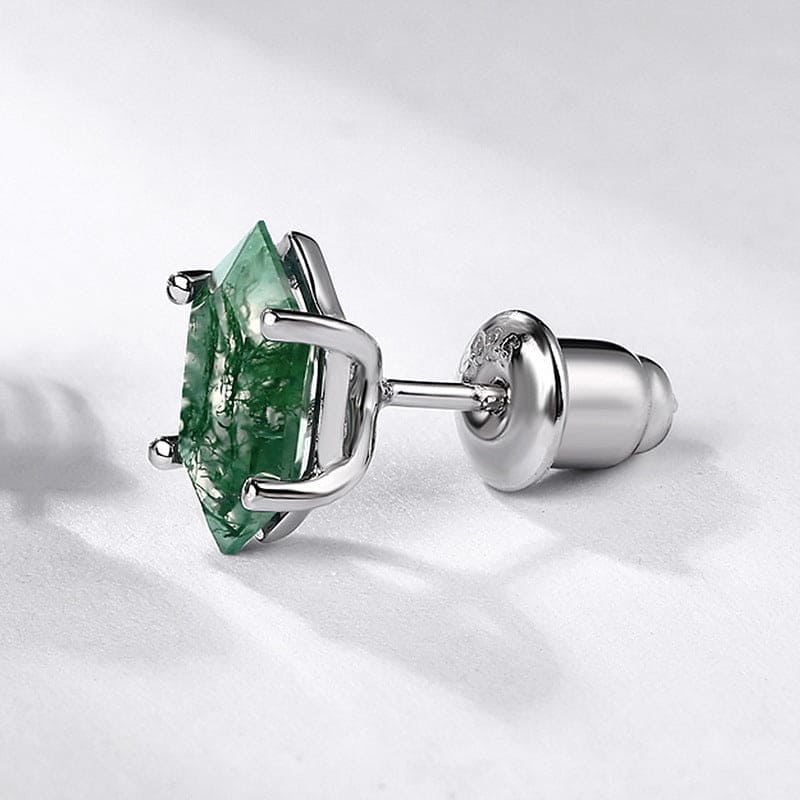 Pendientes de ágata musgosa natural con corte de ataúd - Plata de ley S925
