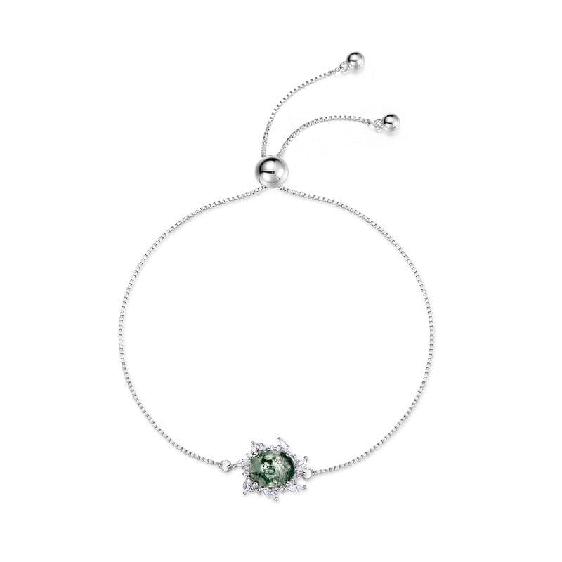 Pulsera de ágata musgosa natural Sunburst - Plata de ley S925