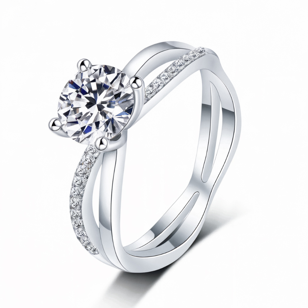 Bague Moissanite 1CT taille ronde Twist Pavé