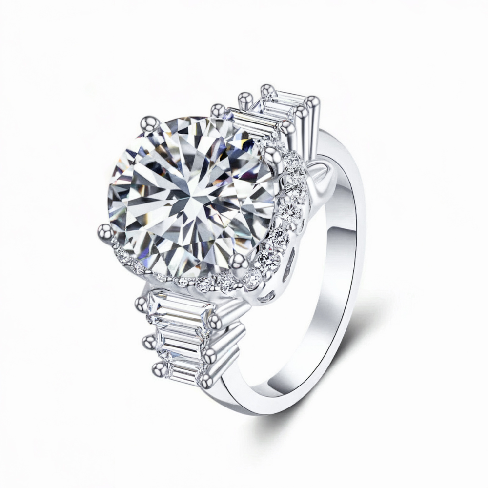 Bague Moissanite 5CT Ronde Taille Brillant