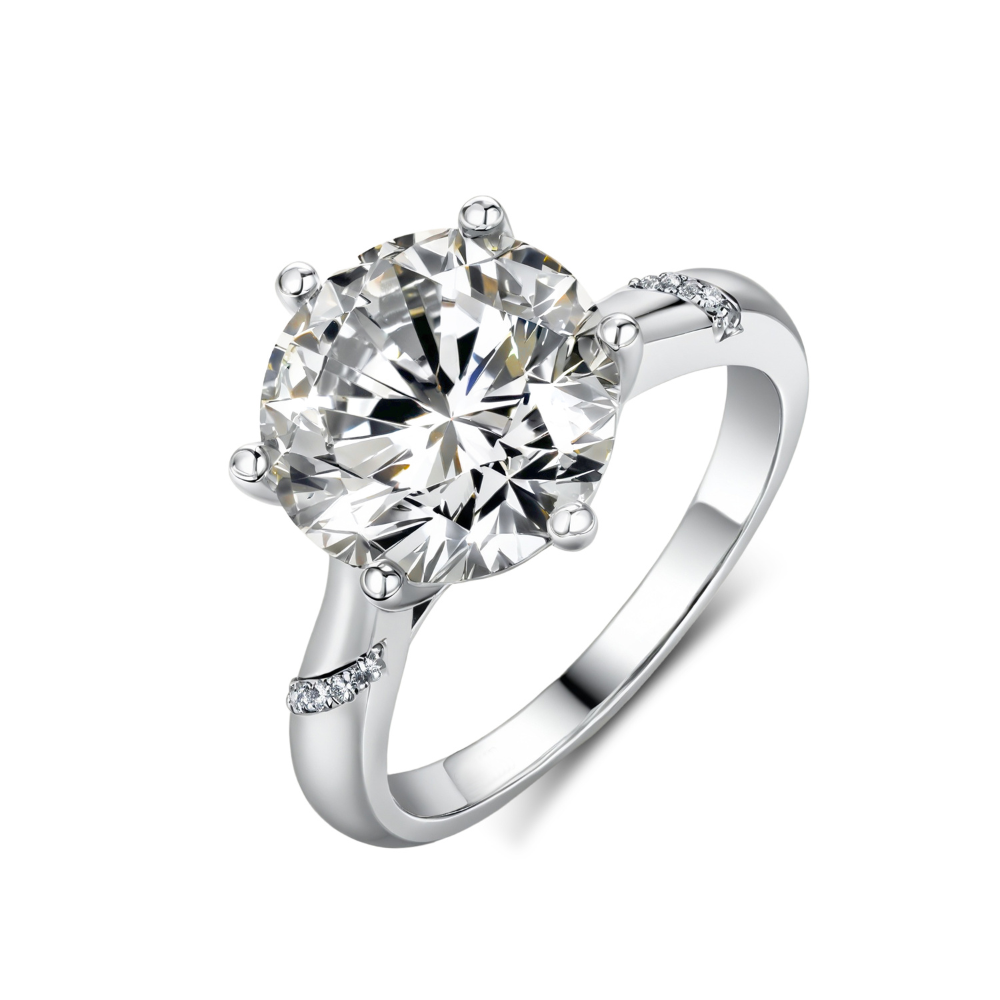 Bague Moissanite 5CT Ronde Accentuée