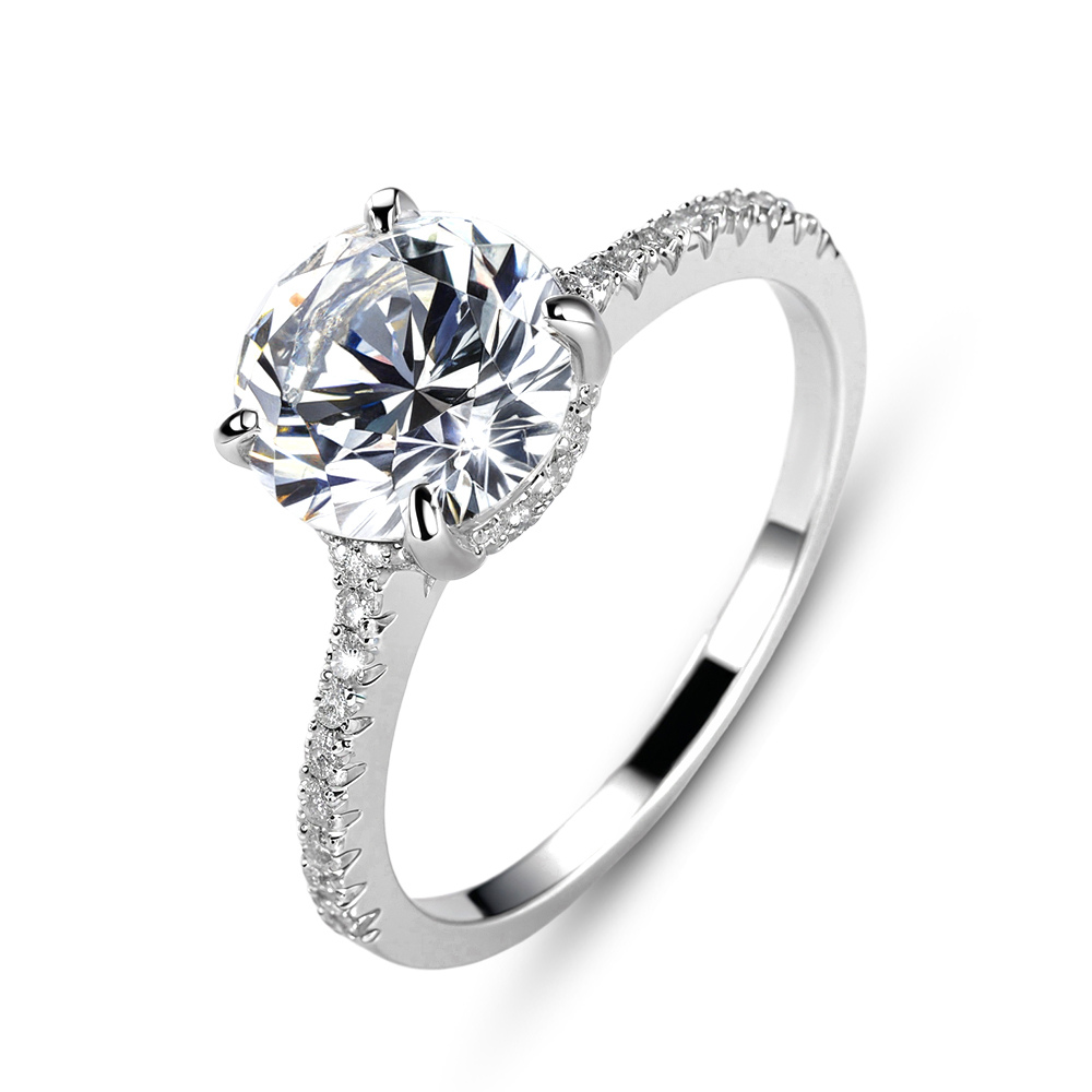 Bague Moissanite 2CT Halo Caché Coupe Ronde