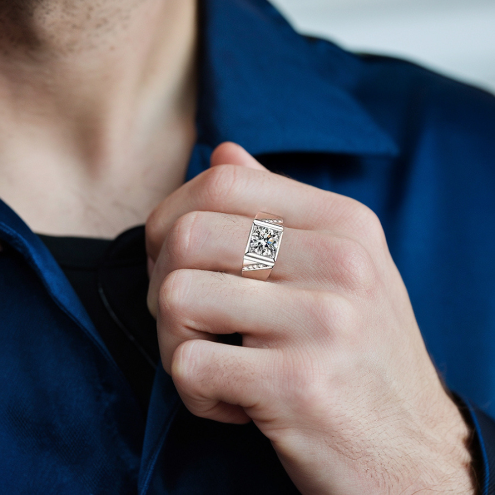 Bague Moissanite Homme Accent Pavé