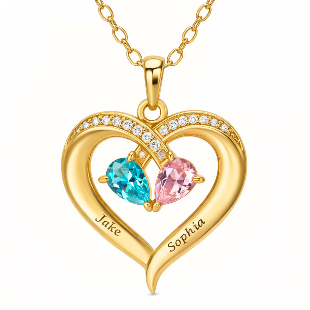 Beautiful Mom | Custom 2 Birthstones Heart Necklace