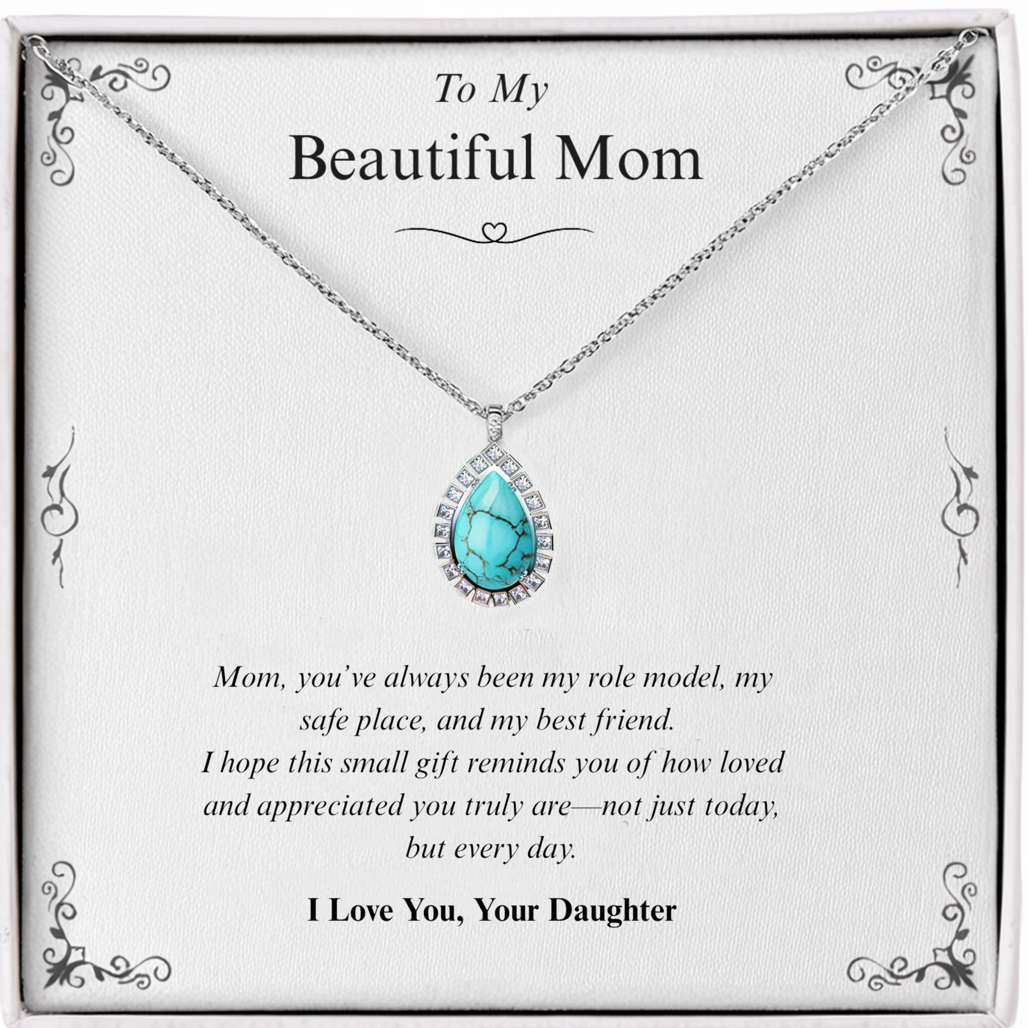 To My Beautiful Mom | Turquoise Diamond Necklace | From Daughter
