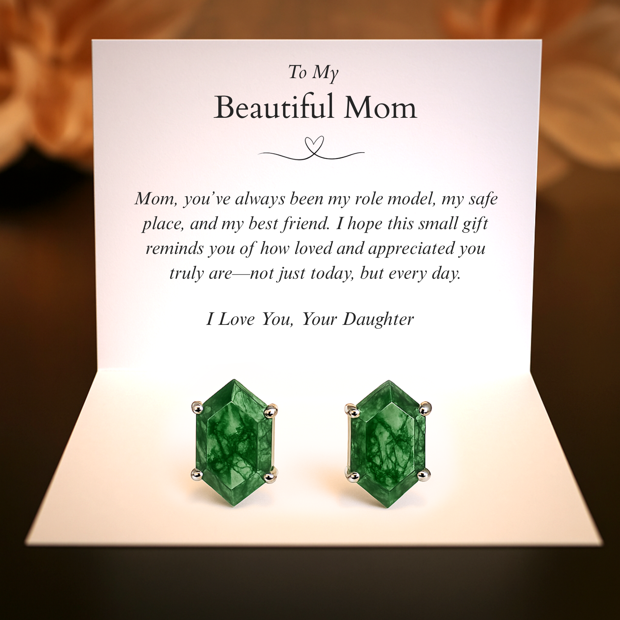 To My Beautiful Mom | Moss Agate Earrings | From Daughter