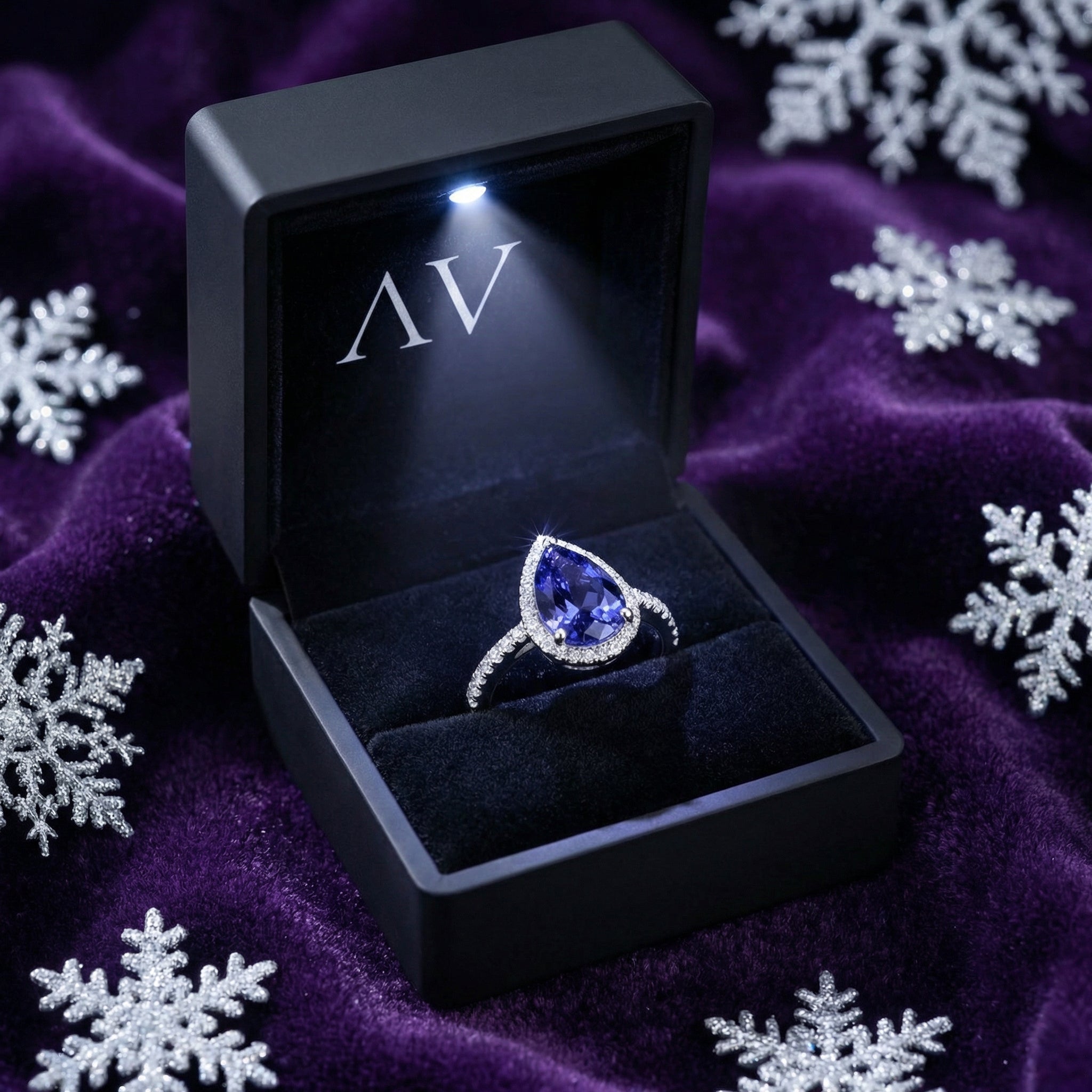 YLQ4155-Pear-DEC-tanzanite - Premium LED Gift Box Presentation