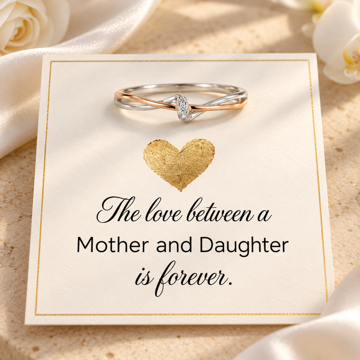 The love between a Mother and Daughter is forever message card with ring